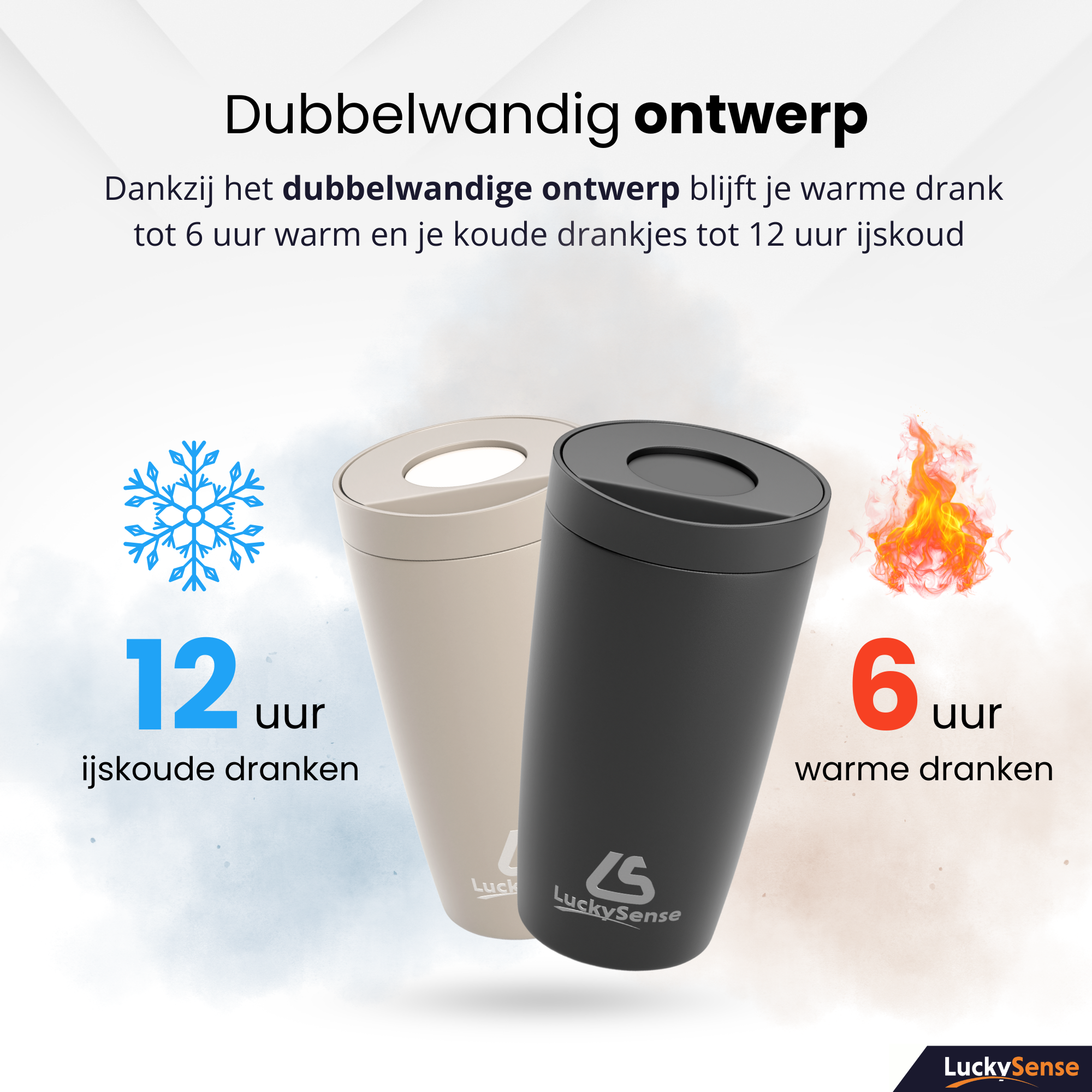 Koffiebeker to go - Set van 2 - Thermosbeker - Travel Mug - 380ml - RVS - Lekvrij - Zwart & Taupe - Afbeelding 2